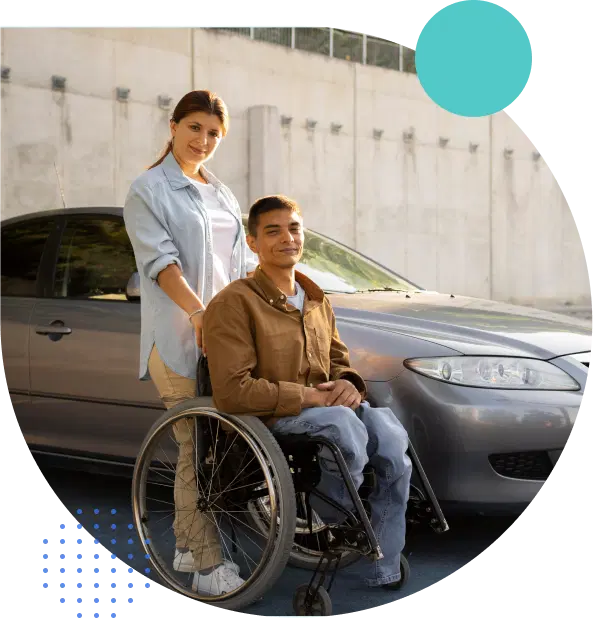 Professional NEMT driver assisting a man in a wheelchair