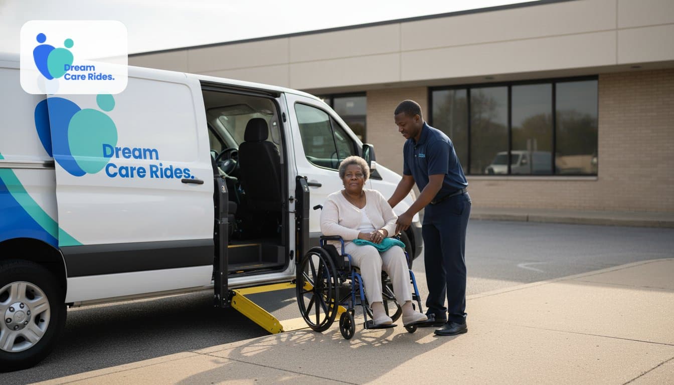 Recurring dialysis transportation service with wheelchair-accessible van at treatment center