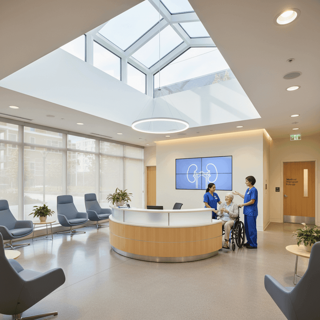 Dialysis center lobby where Dream Care Rides picks patients up after treatment
