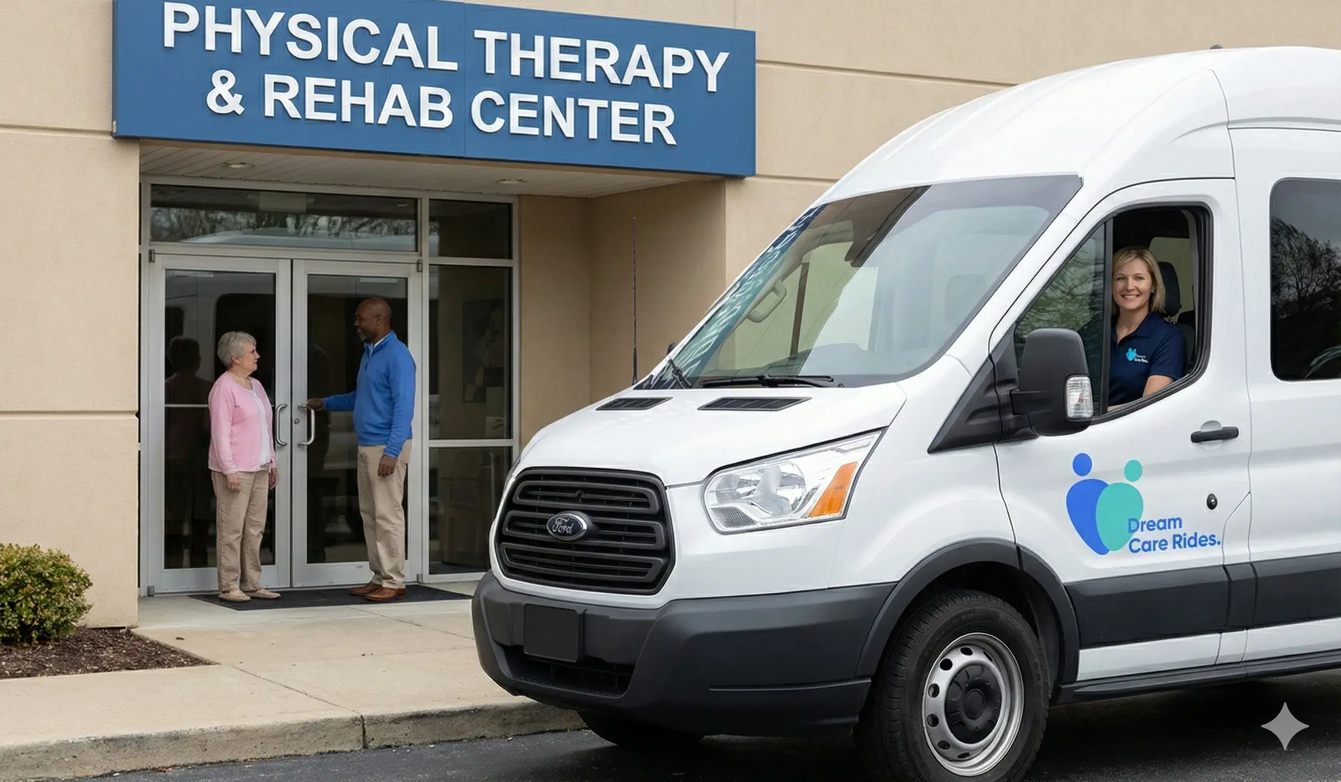 Dream Care Rides van at physical therapy and rehabilitation center