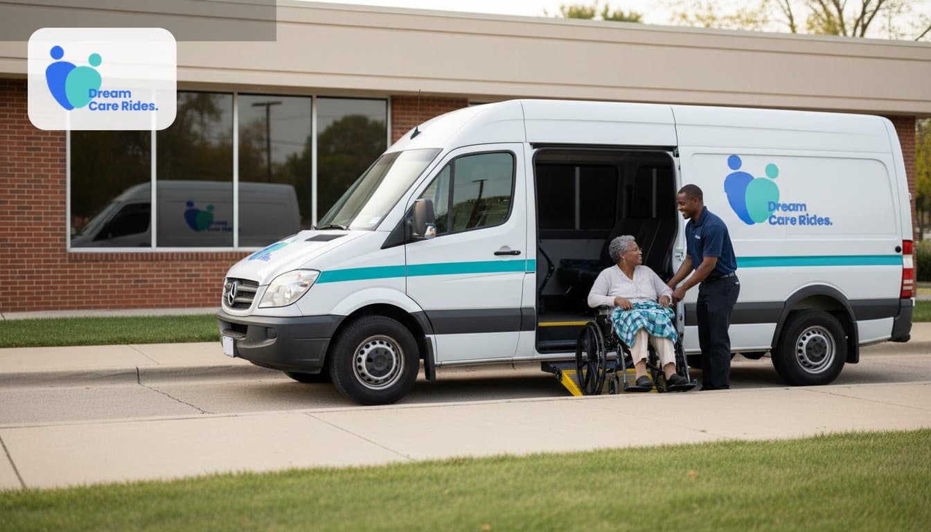 Wheelchair-accessible Medicaid transport delivering dialysis patient to treatment center