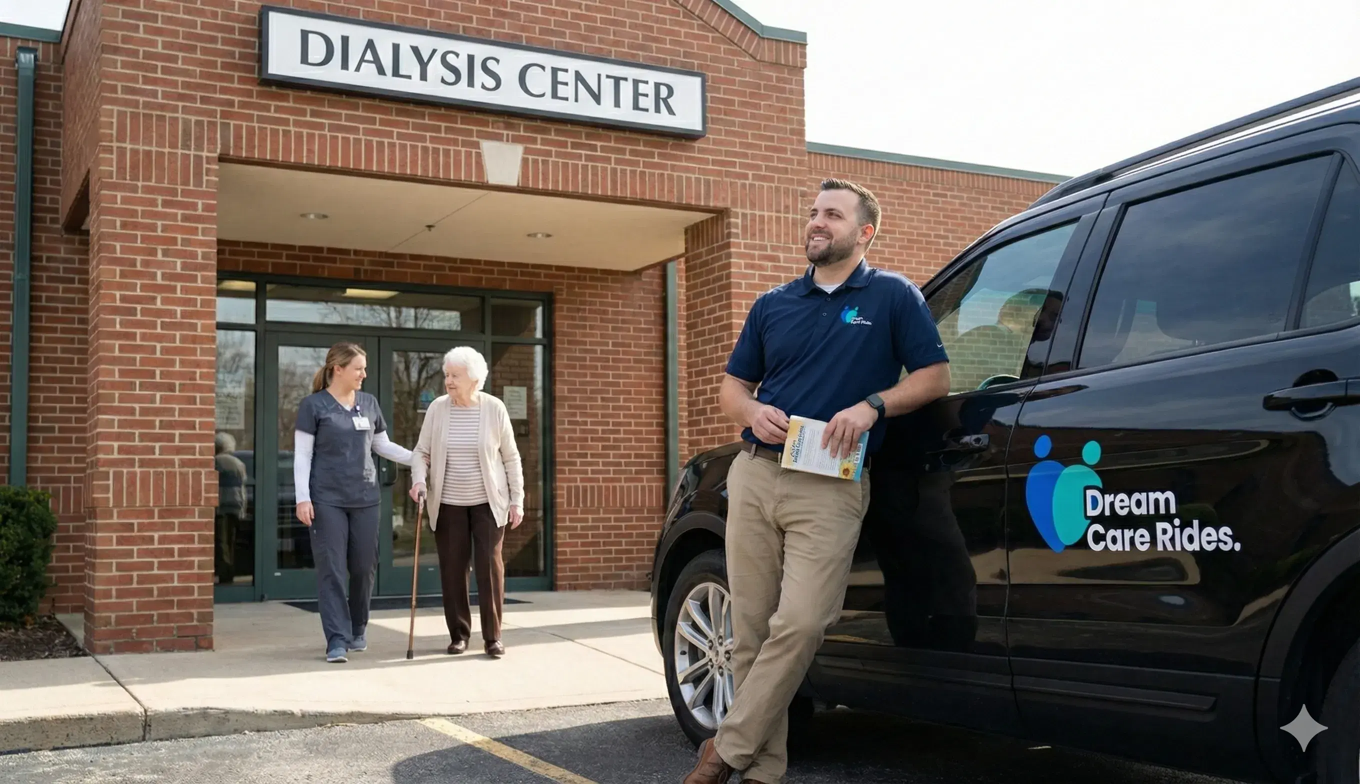 Dream Care Rides driver picking up patient from dialysis center